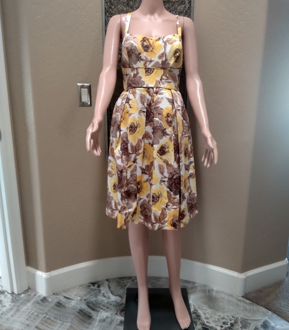 Maggy London Dresses & Skirts - Maggie London Floral Fit-and-Flare Sundress in Yellow and Brown